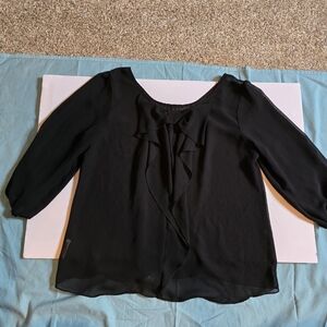 BCX Black Sheer Scoop Neck Blouse with Bow on back, Size XL